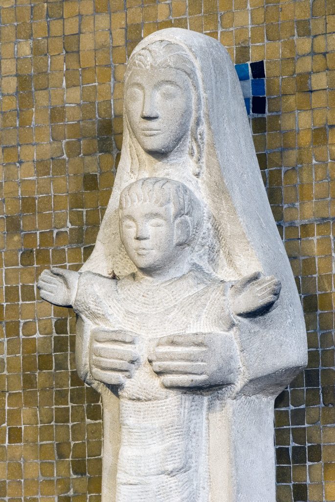 Madonna and Child sculpture by Jonah Jones at Porthmadog Catholic church