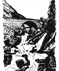 Jonah Jones drawing of Rhaeadr Ogwen