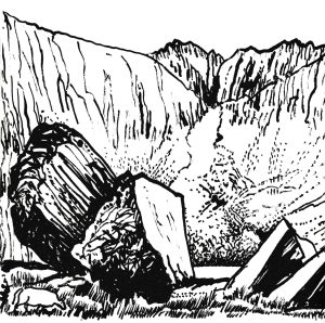 Jonah Jones drawing of glacial boulders, Llyn Idwal